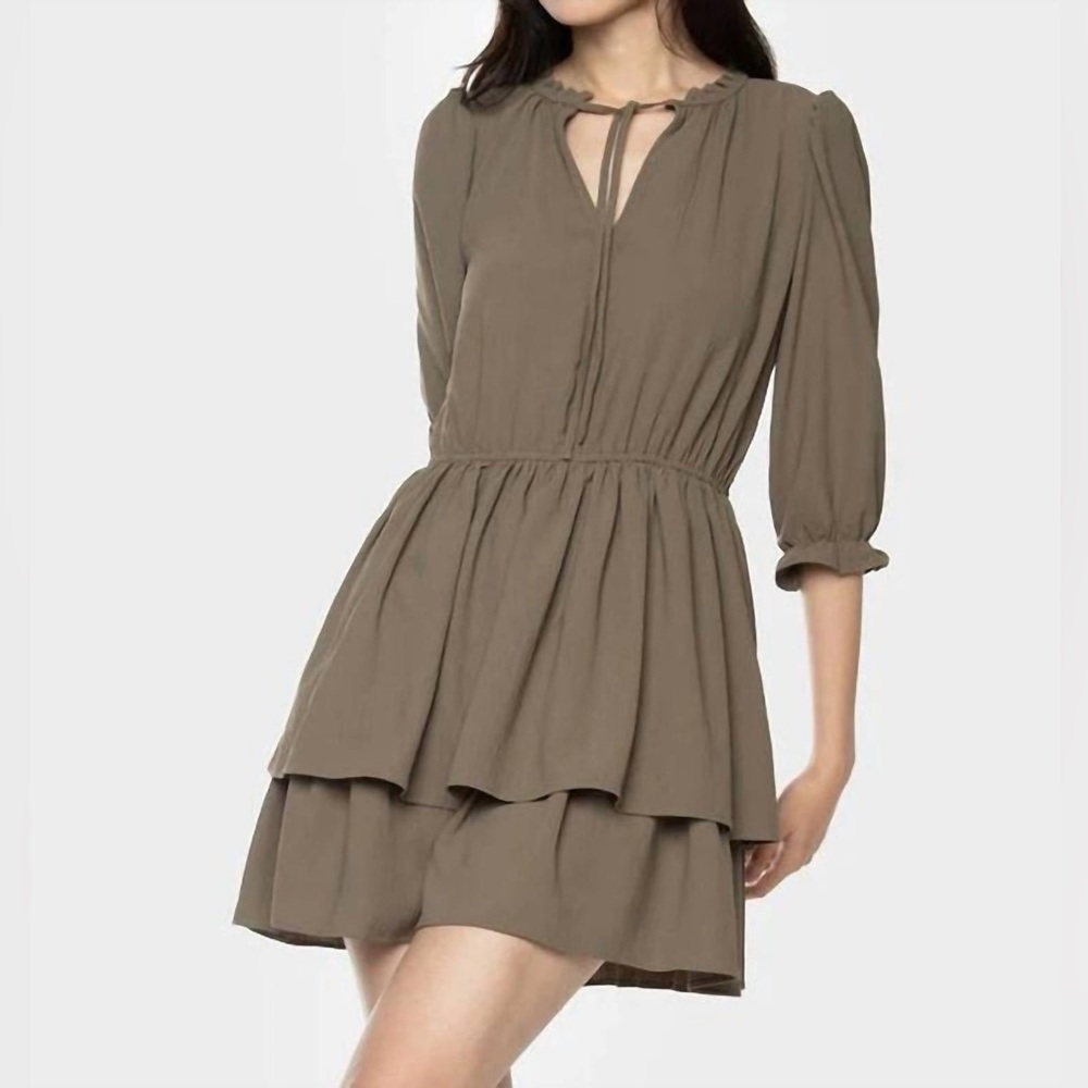 NWT Black Tape Smocked Tiered Dress Khaki Green